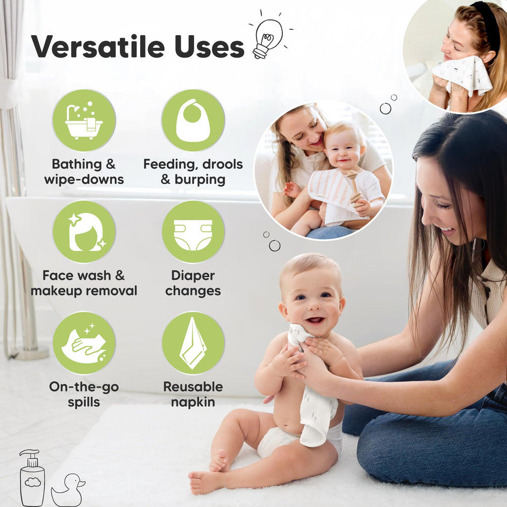 6-Pack Cotton Baby Washcloths for Newborn, Organic Cotton Muslin (Nordic)