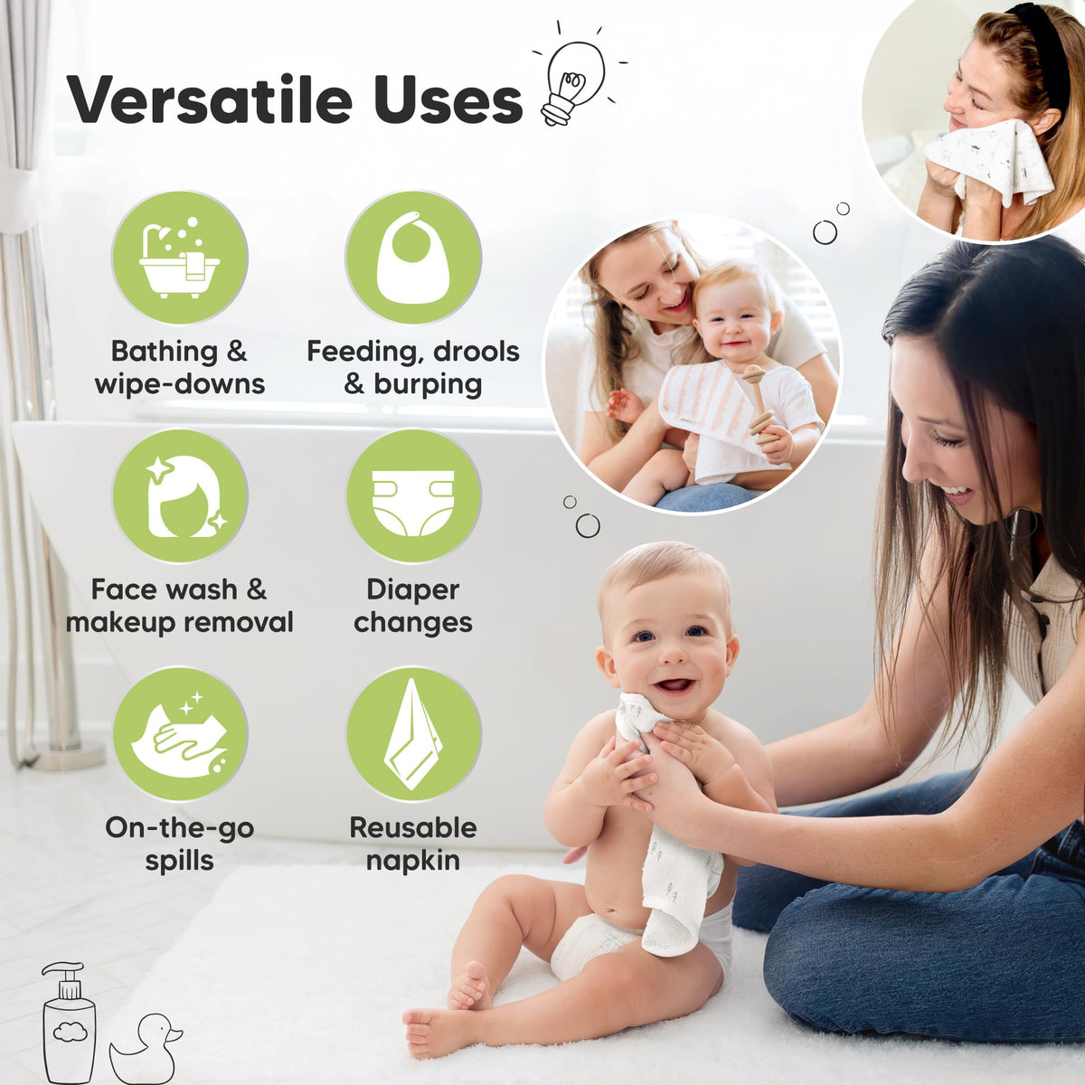 6-Pack Cotton Baby Washcloths for Newborn, Organic Cotton Muslin (Nordic)