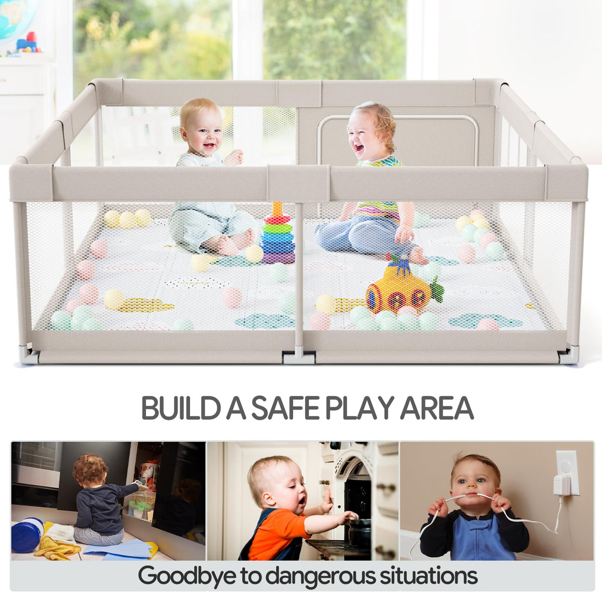 Baby Playpen with Mat, 71x59inch Extra Large Playpen for Toddlers