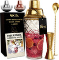 Nikita Cocktail Shaker, 5-Piece Martini Shaker & Bartender Kit with Bar Accessories Strainer, Jigger, Spoon & - Set of 5