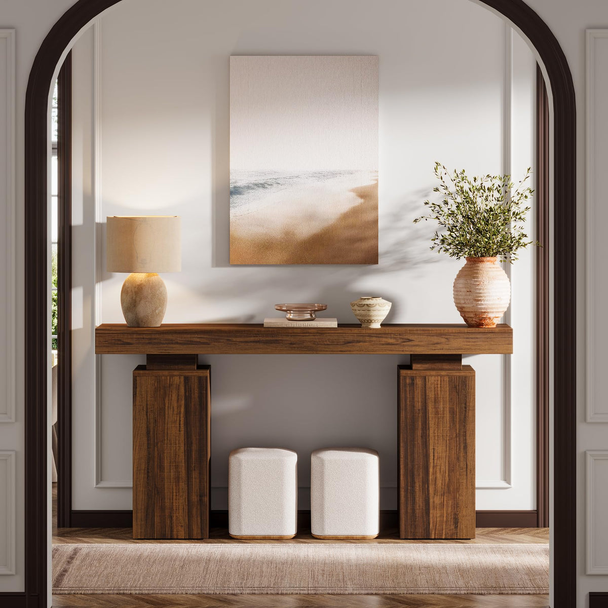 63-in Long Console Table, Farmhouse Entryway Table(Rustic Brown)