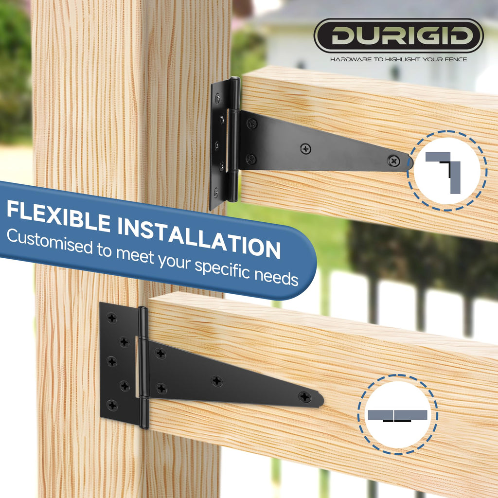 2 Pack 8 Inch T Hinge, Heavy Duty Hinges for Wood, Gate Hinge, Shed Door Hardware, Fence Hinges for Outdoor Gates