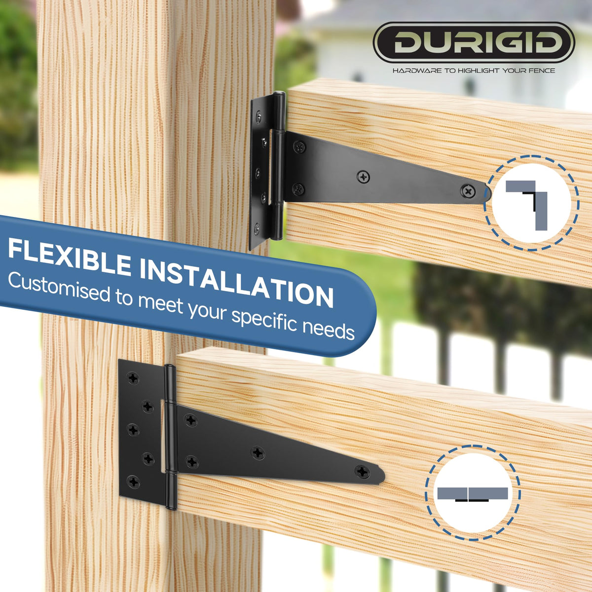 2 Pack 8 Inch T Hinge, Heavy Duty Hinges for Wood, Gate Hinge, Shed Door Hardware, Fence Hinges for Outdoor Gates