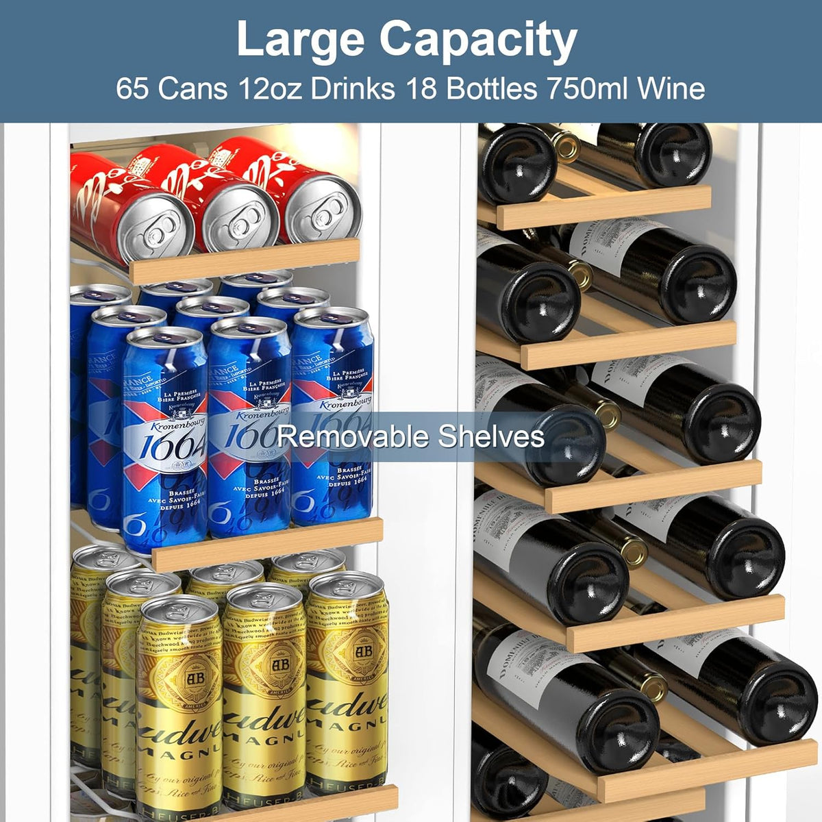 Wine and Beverage Refrigerator, 24 Inch Beverage Cooler Dual Zone with Glass Door