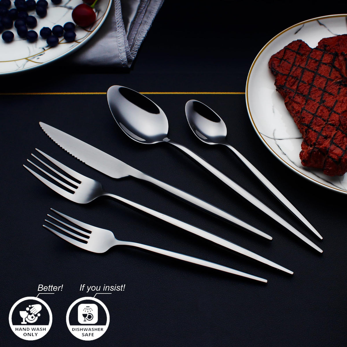 20 Piece Luxury Silverware Set for 4 Black Mirror-Polished 18/10 Stainless Steel Heavy Flatware Set Modern Cutlery