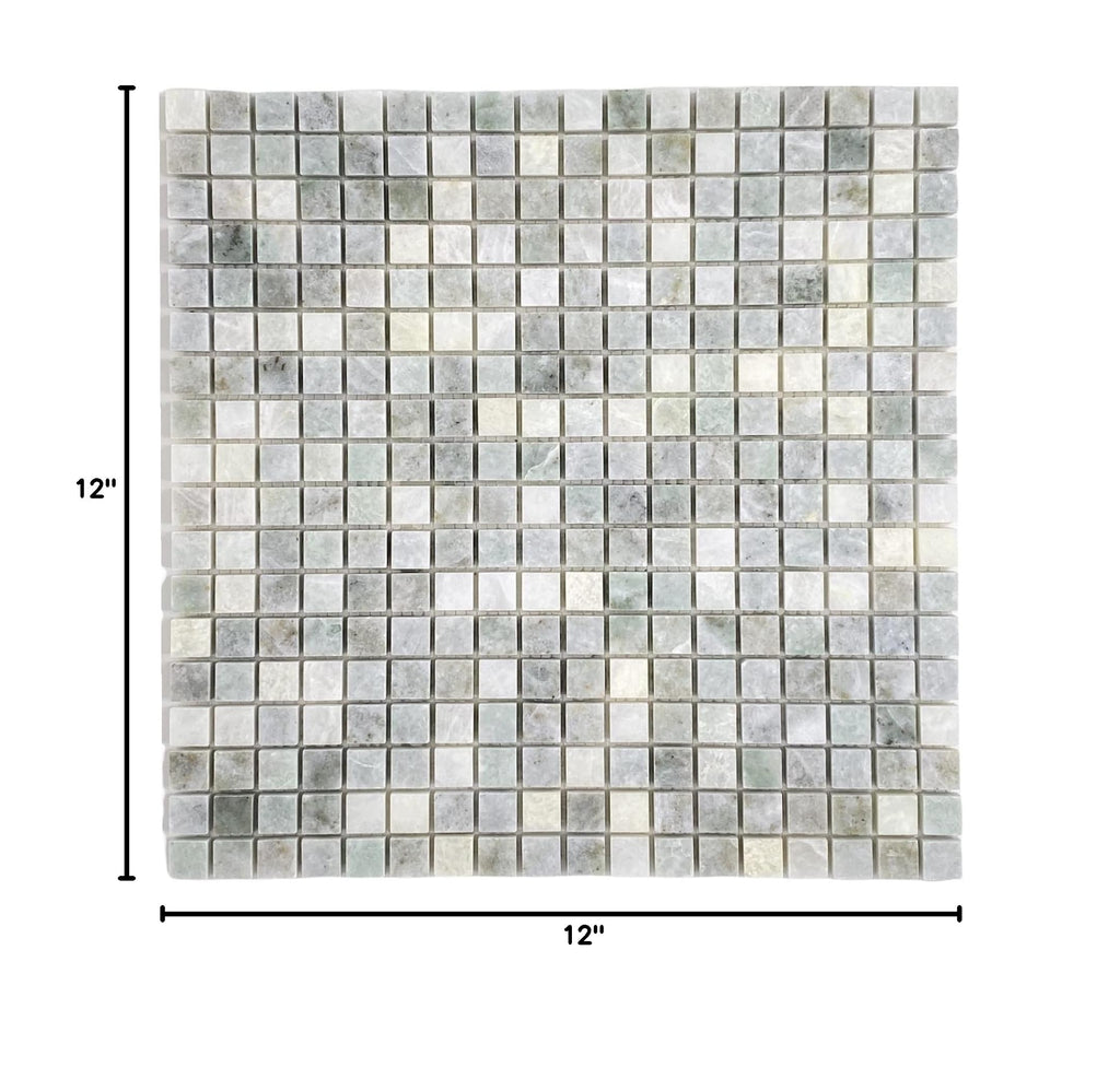 Light Ming Green Yellowish and Onyx and Grey Marble Polished Mini Square 5/8x5/8 Mosaic Tiles Backsplash Bathroom