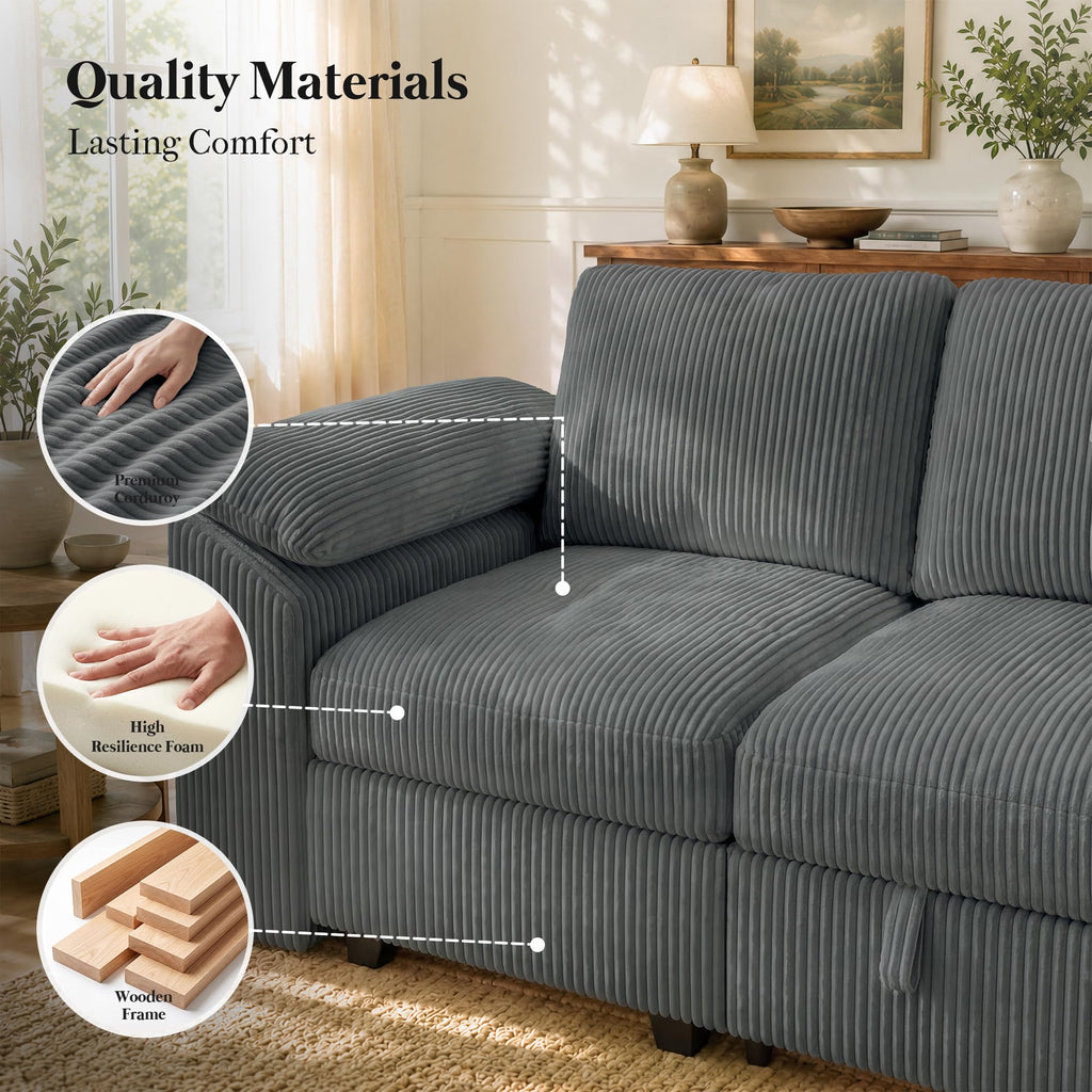 108" Modular Sectional Sleeper Sofa with Pull Out Bed, Dark Grey