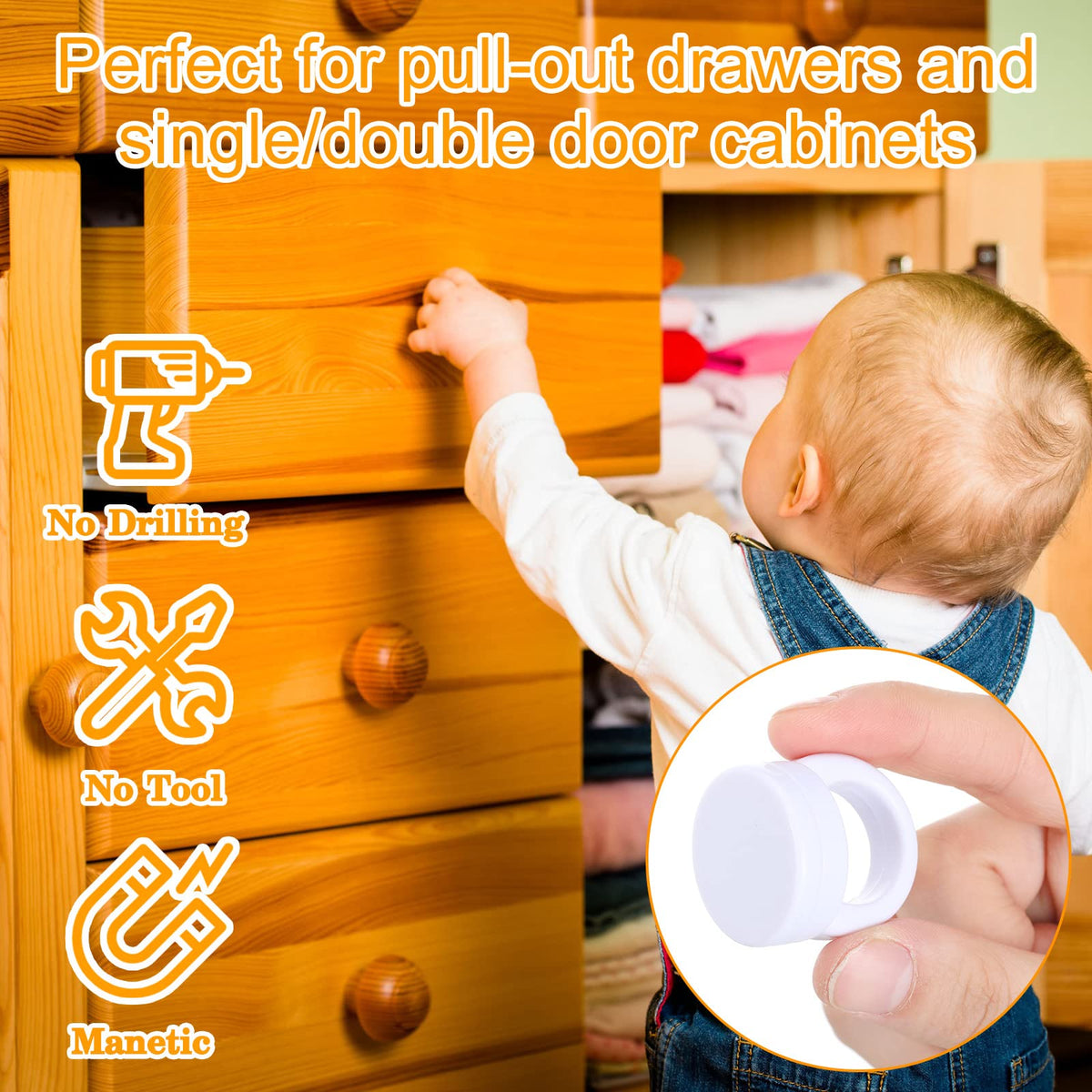 4 Sets Magnetic Cabinet Lock Key Baby Safety Proofing Child Magnet