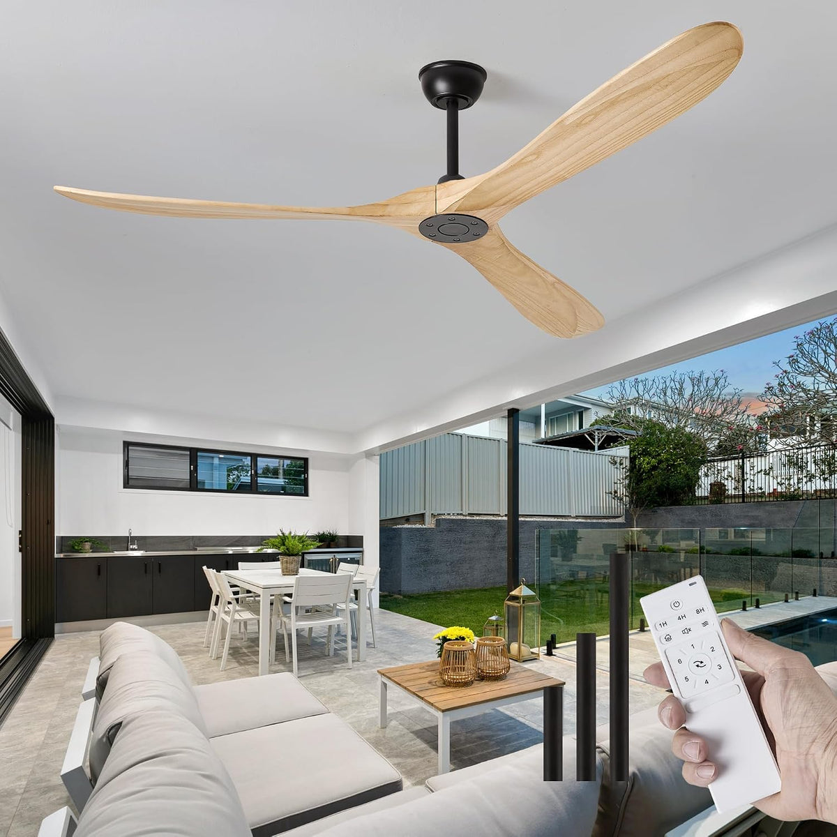 72" Matte Black Ceiling Fan with Remote, No Light