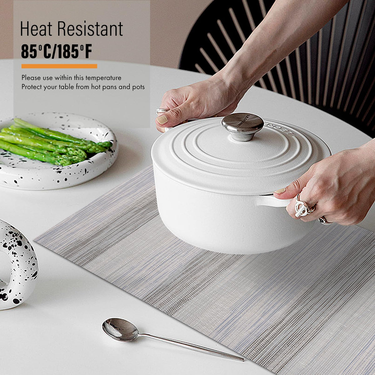 Placemats Set of 8, Heat Resistant Stain Resistant Woven Vinyl Insulation Place mats, Durable Washable Elegant Table