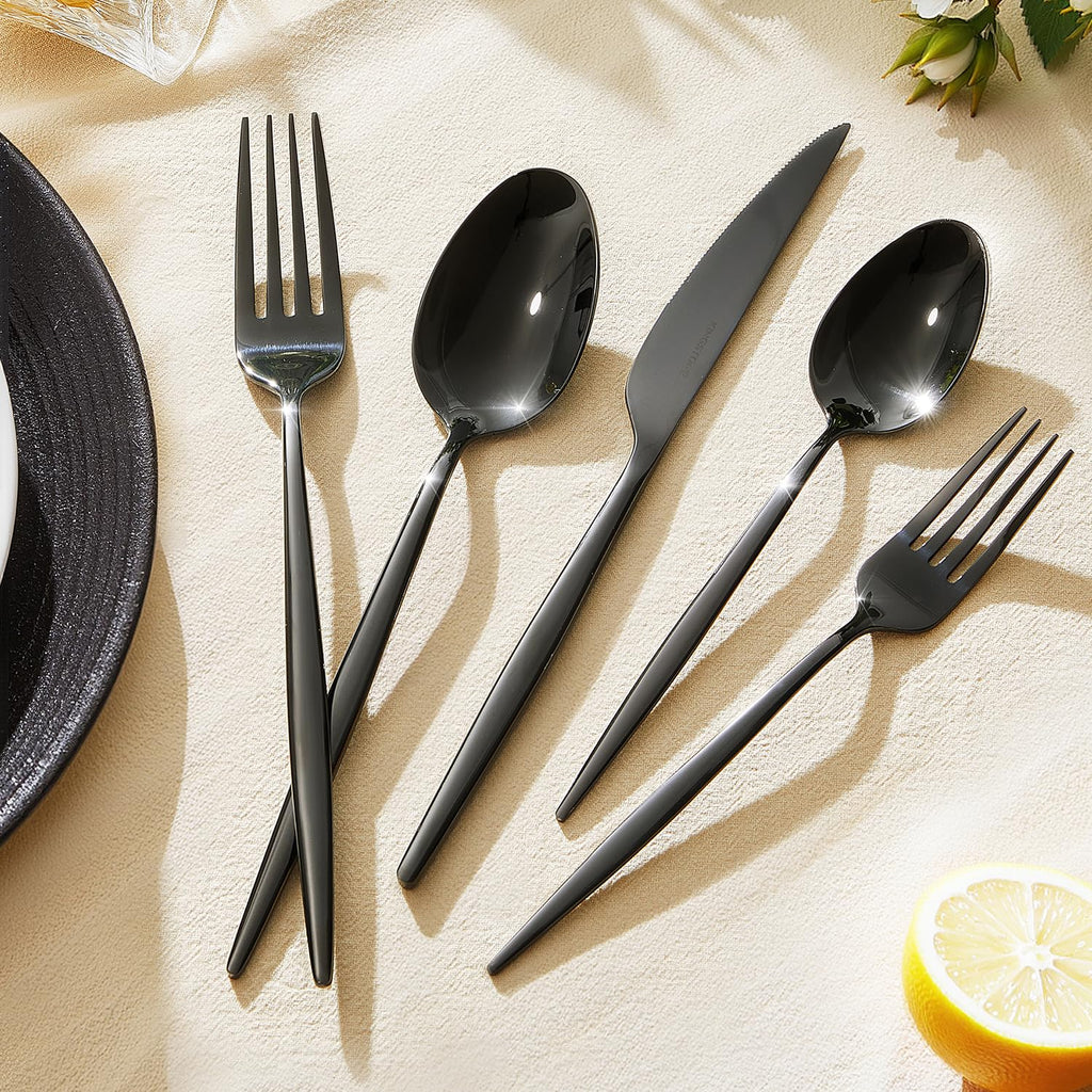 18/10 Silverware Set for 4, 20 Piece Black Stainless Steel Flatware Cutlery