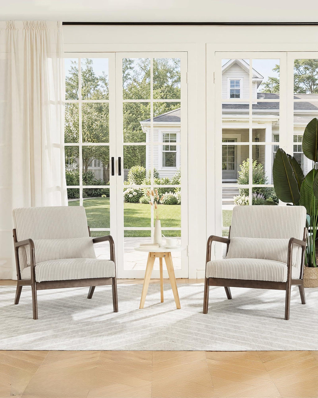 Mid Century Accent Chair Set of 2, Armchair with Lumbar Pillow