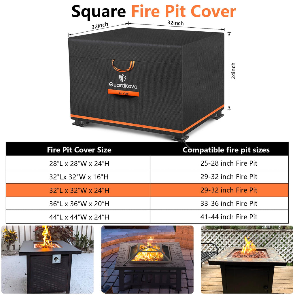 Upgraded 1000D Heavy Duty Fabric] 32 inch Fire Pit Cover Square