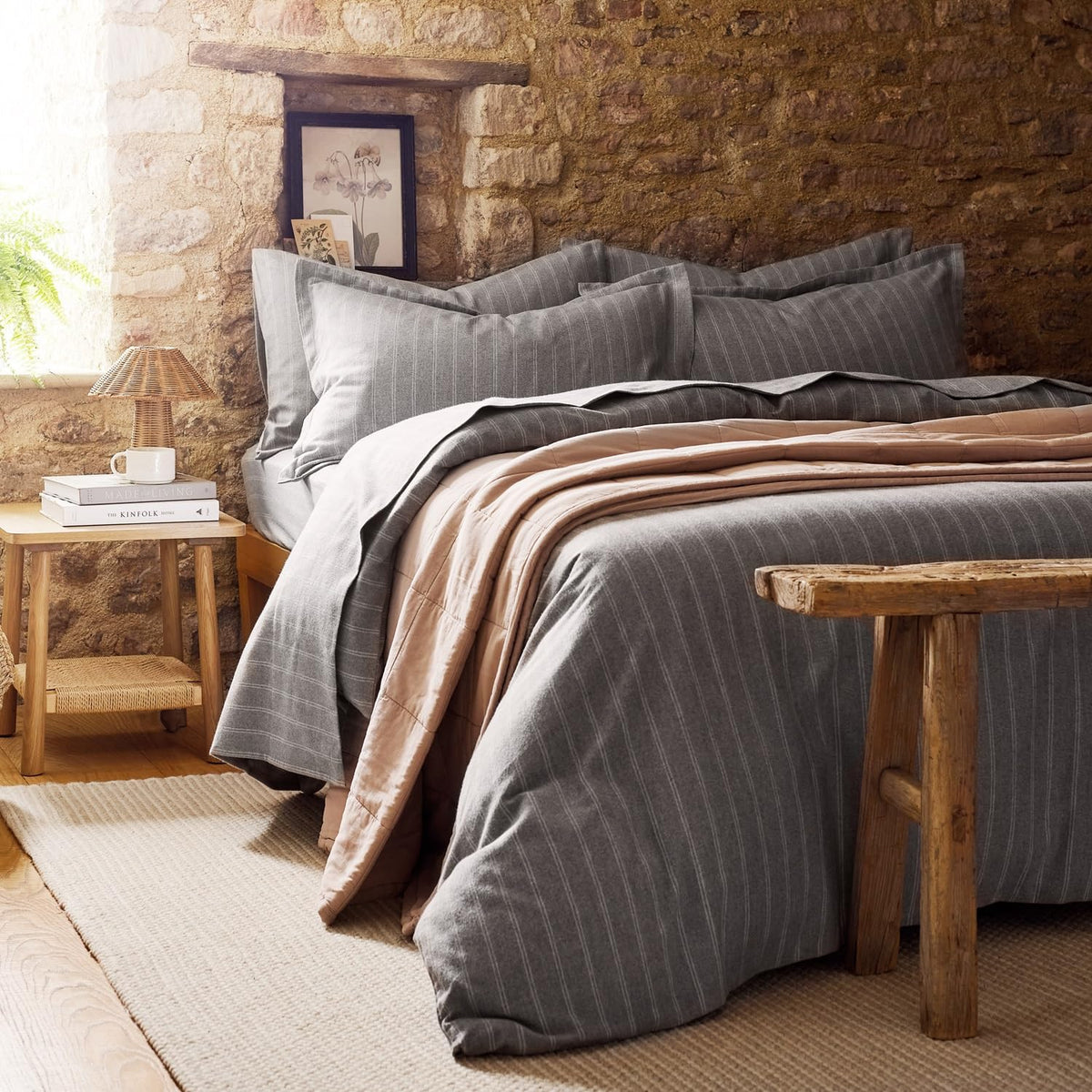 Flannel Stripe Sheet Set Brushed Cotton | Luxury Bed Linen | Super Soft and Silky Finish | Silver Gray