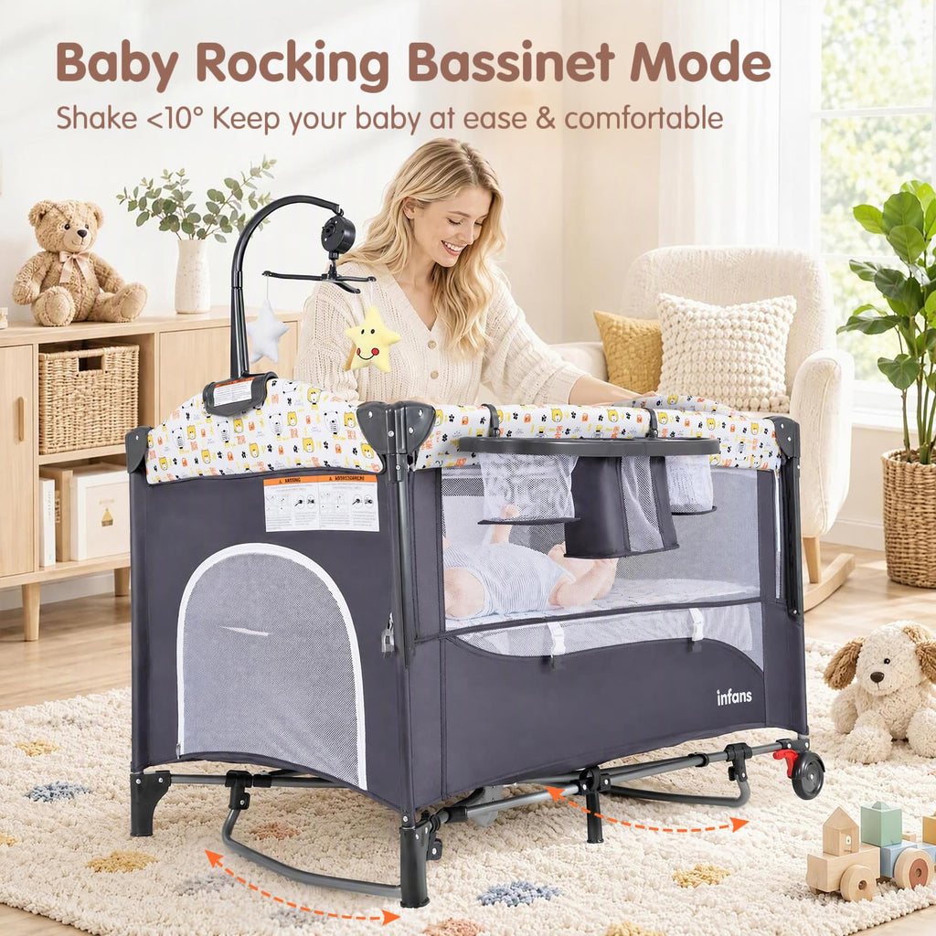 5 in 1 Play Yard, Portable Baby Playard, Bear