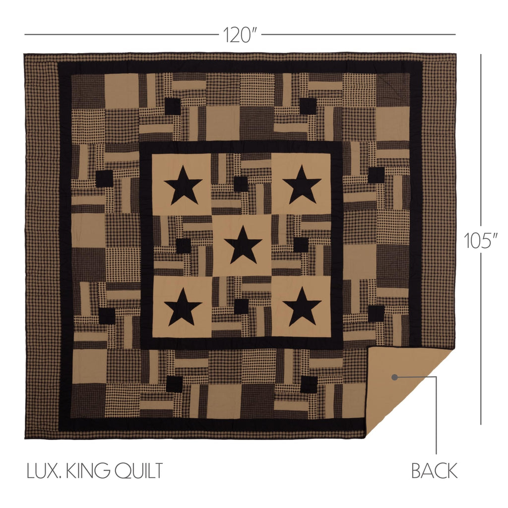 Black Check Star 4 Piece Luxury Quilt Set (1 Quilt, 2 Shams, 1 Bed Skirt)