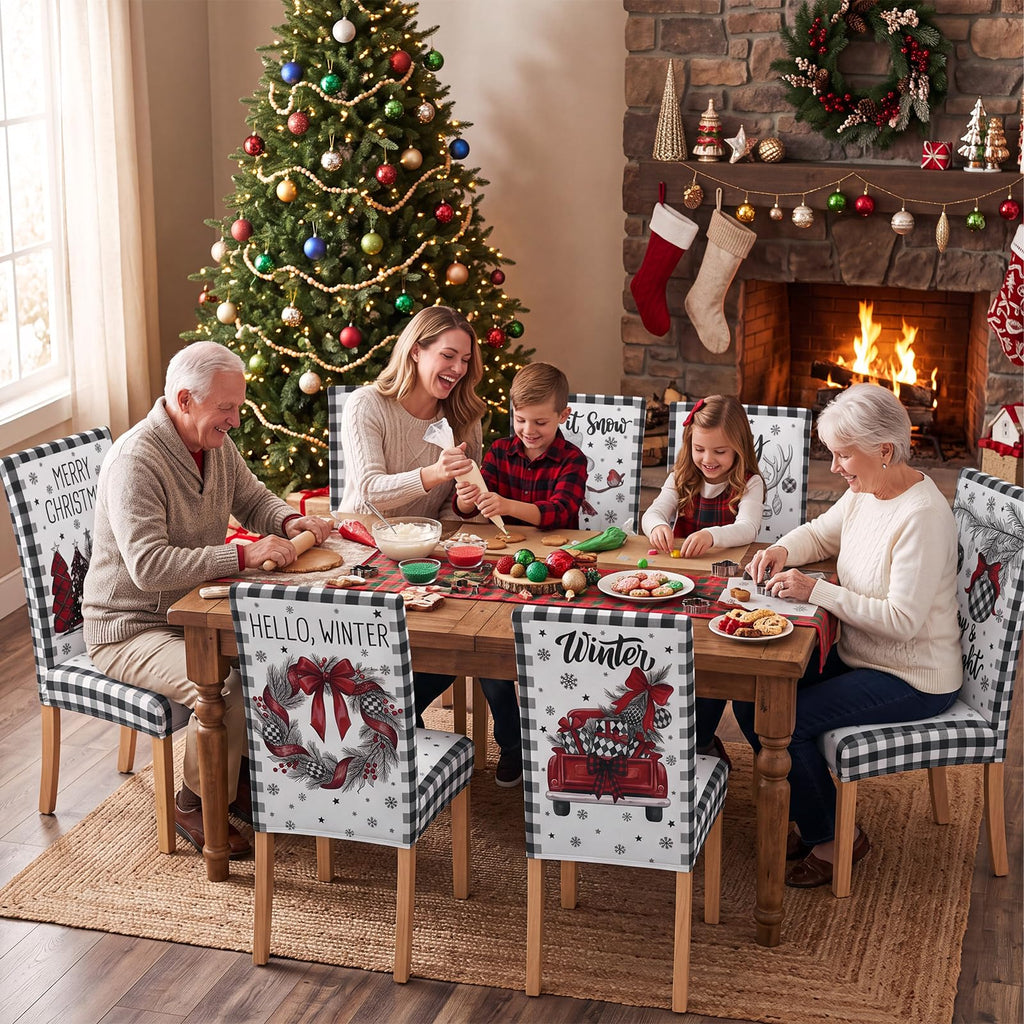 6 Pcs Christmas Chair Cover Stretch Seat Slipcovers, Vintage Style