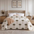 Hand Block Printed Palm Tree Baby Quilt 40x60 Inches, Reversible Cotton Kantha Throw, Tropical Green Tree Soft