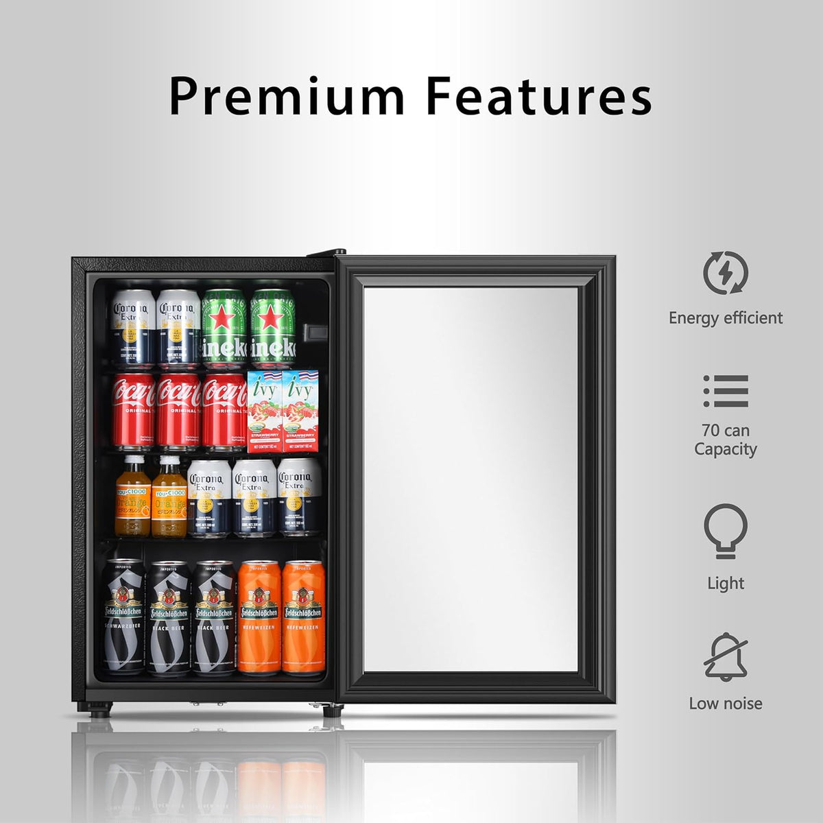 Beverage Refrigerator, 2.3 Cu.Ft, Mini Fridge with Glass Door for Soda Beer, Freestanding Beverage Cooler for Office