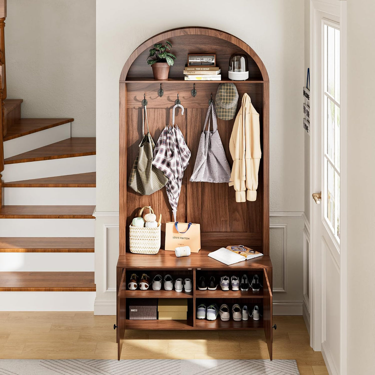 Hall Tree with Bench and Shoe Storage, Entryway Storage Bench with Coat Rack, 78.74" Coat Rack with 7 Hooks and