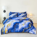 Blue Gold Bedding Set, 6 Pieces Fluffy Marble Bedding Comforter Sets for Women, All Season Soft Luxury Retro