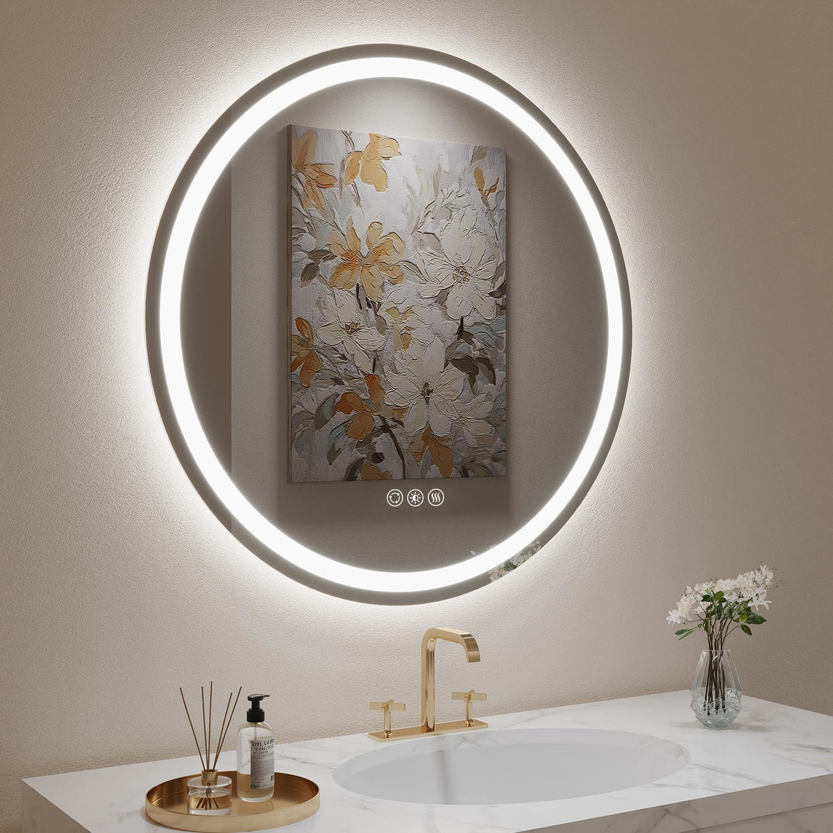 32" Round LED Mirror,Circle Bathroom Mirror with Lights