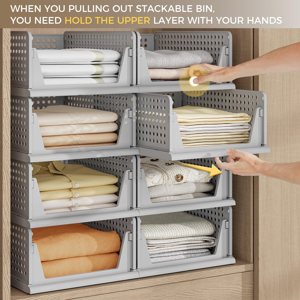 8 Pack Closet Organizer Storage Bins Stackable Plastic Drawer Shelf