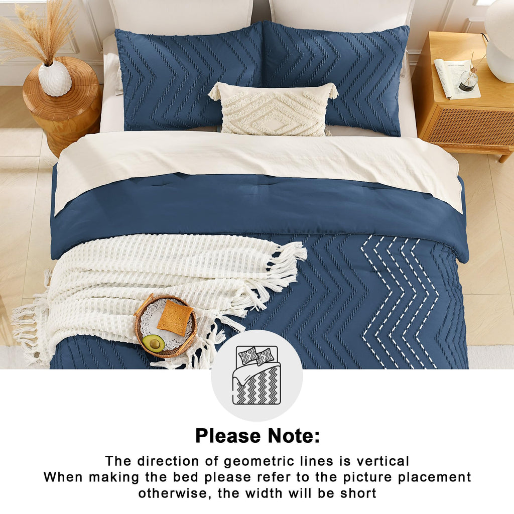 Navy Blue Comforter Set, 3 Pieces Soft Bedding Set