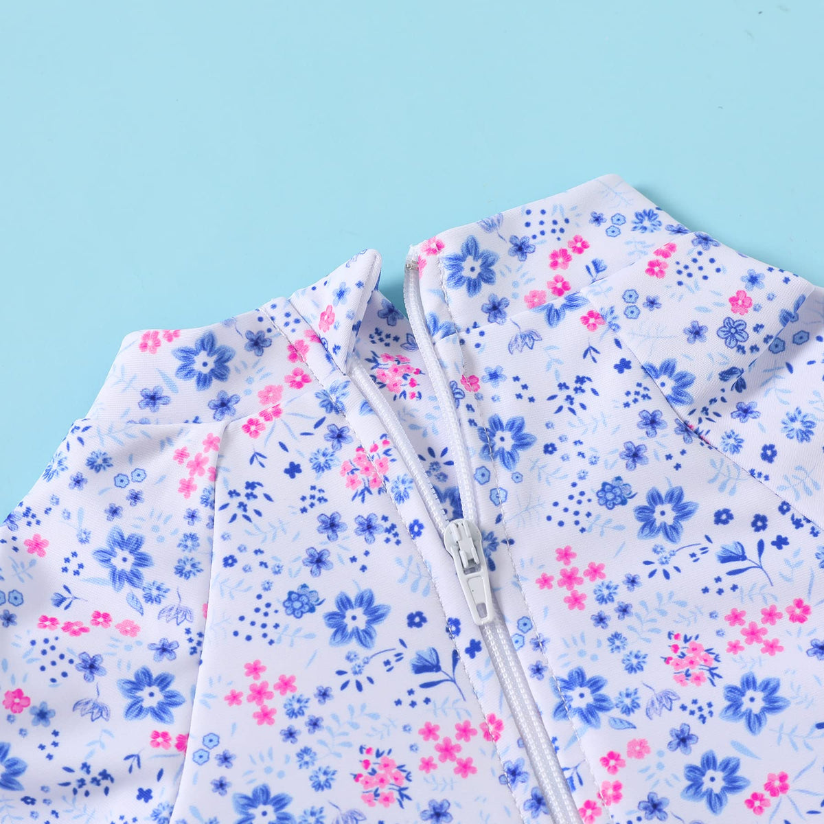 Infant Baby Girl Swimsuit One-Piece Long Sleeve Rash Guard with Hat Set Floral Zipper Bathing Suit Leopard Beach Wear