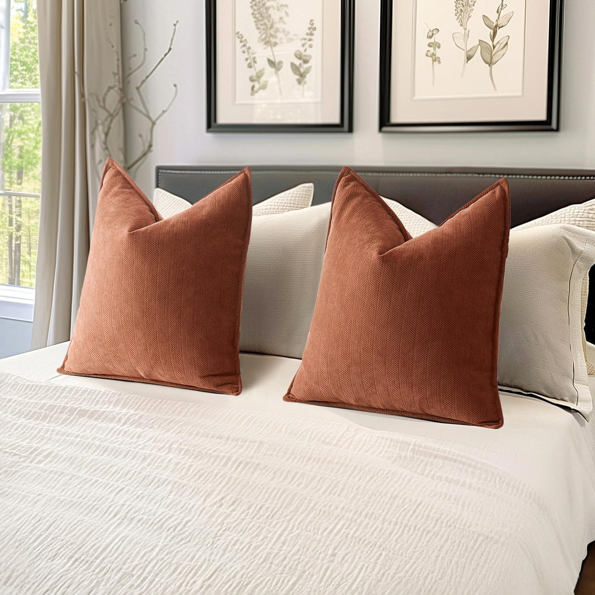 Pack of 2 Fall Burnt Orange Decorative Chenille Pillow Covers 18x18