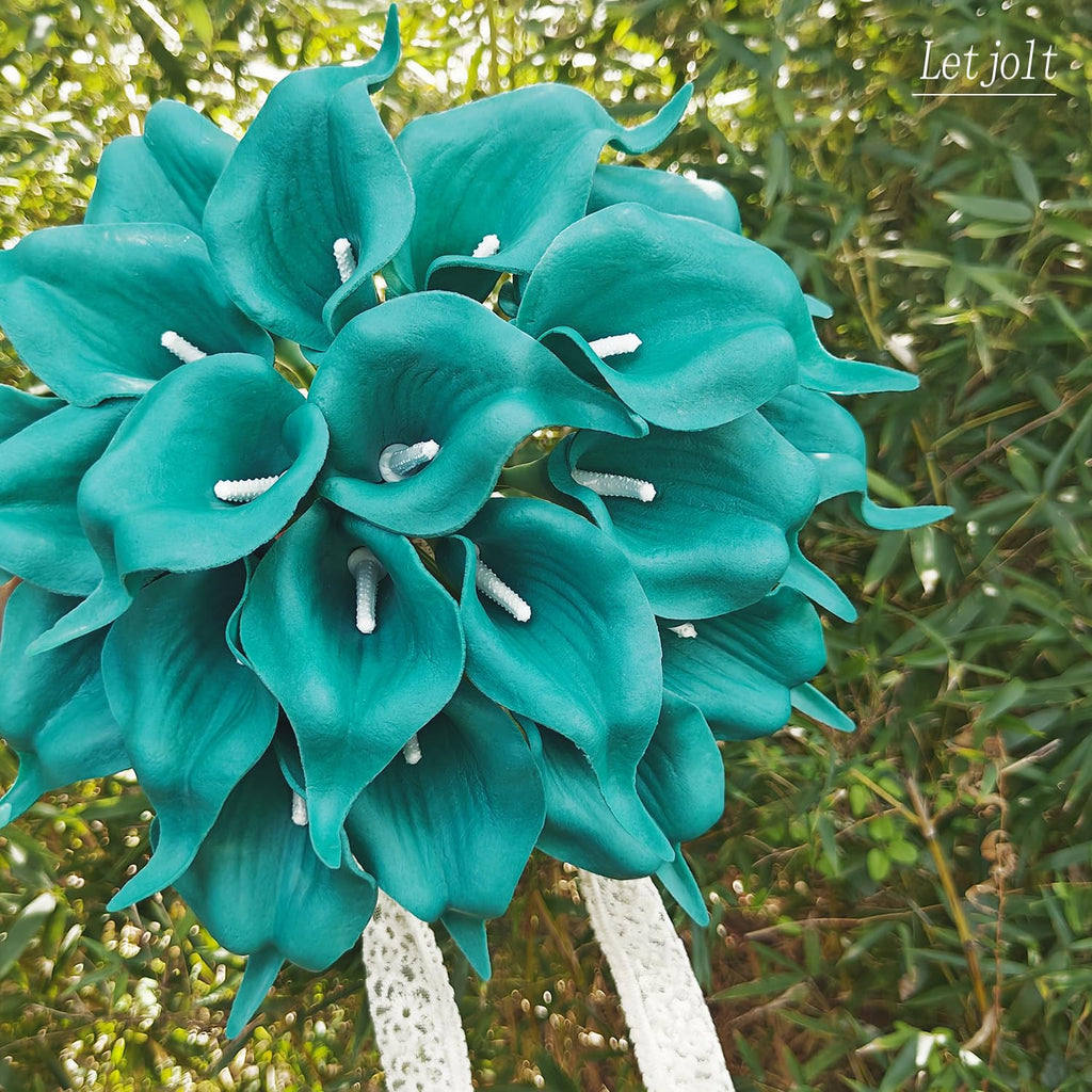 Teal Calla Lily Artificial Flowers 20 Pieces Bouquet