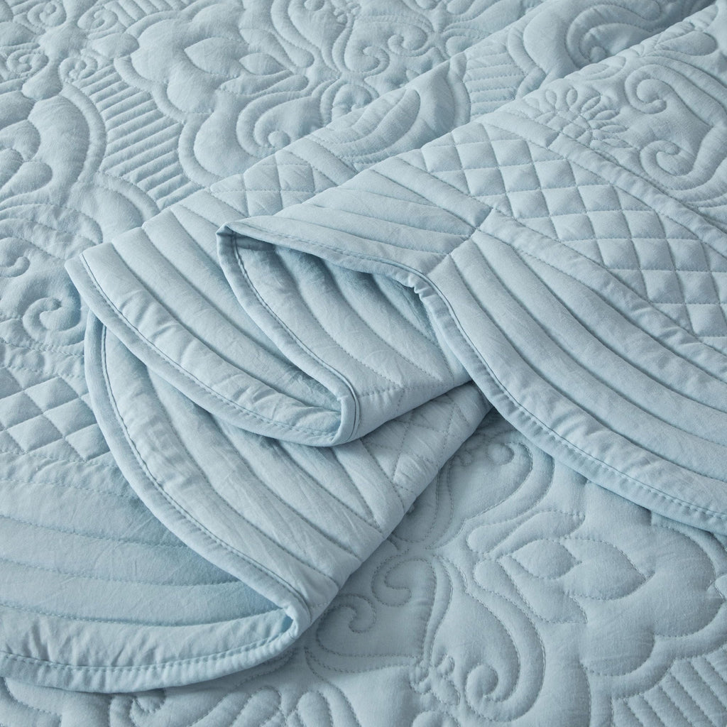 Embroidered Quilt Set - 3 Pieces, Washed Lightweight Coverlet with Scallop Edges, Reversible Bed Cover All