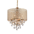 Marya 4-Light Round Crystal Chandelier Ceiling Fixture | Beaded Drum Shade (Gold)