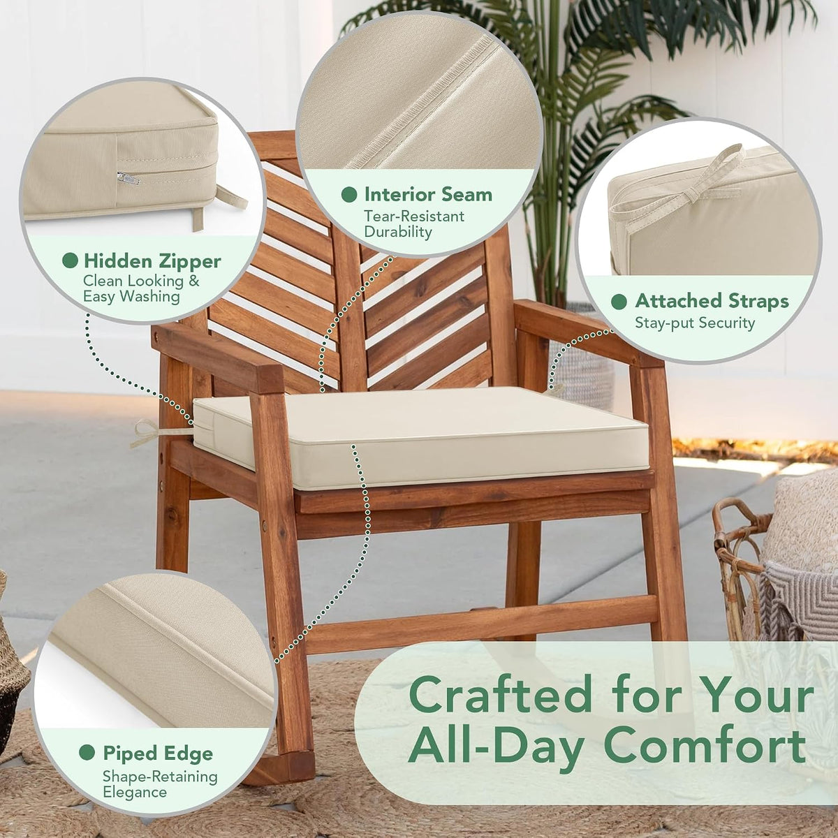 Outdoor Chair Cushions Set of 4: Waterproof & Fade Resistant Seat Cushion Furniture - 19 x 19 x 2 Inch Chair Pads