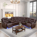 Breathing Leather Reclining Sectional Couch, 6 Seat L Shaped Sofa with 2 Power Recliner Seats, Reclining Sectional