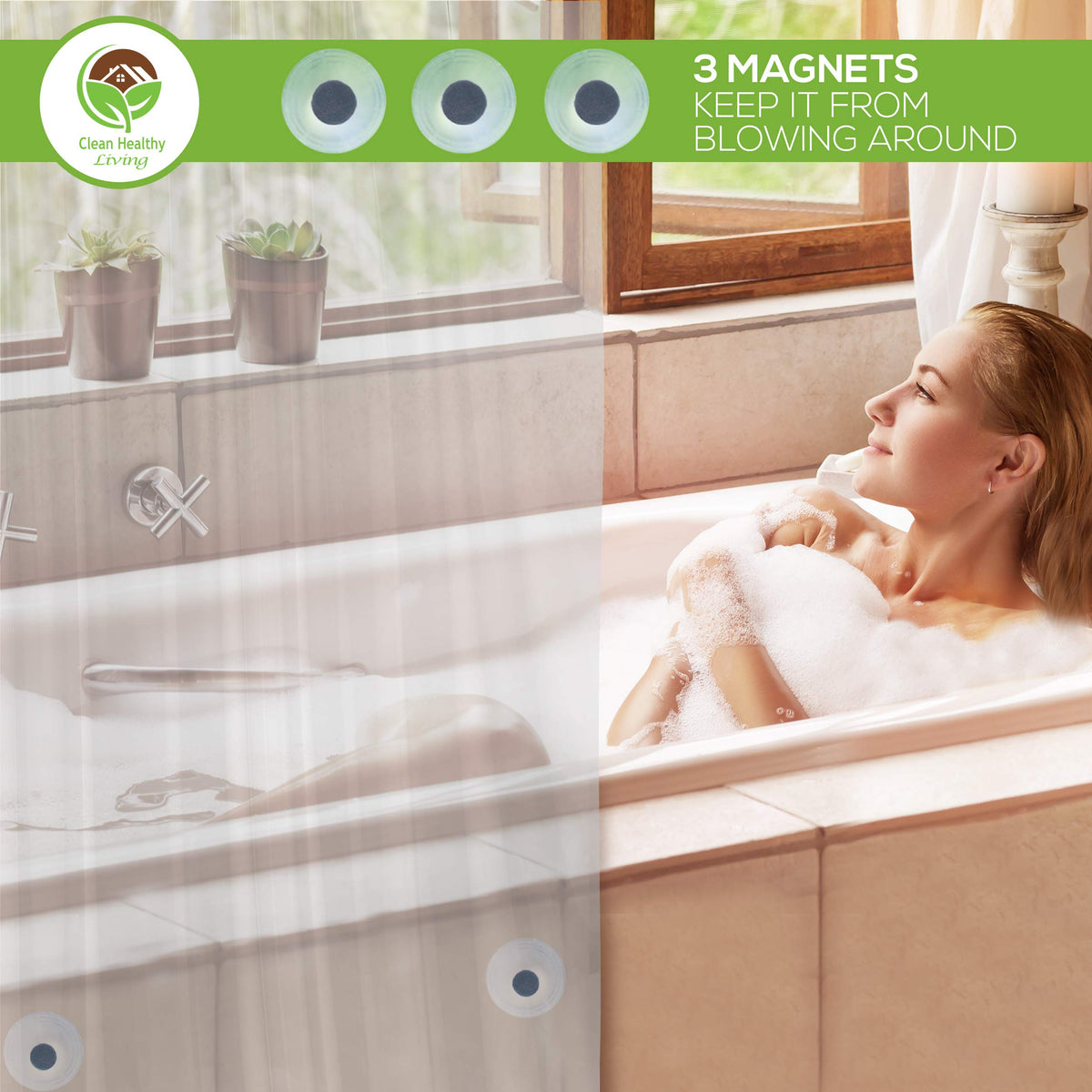 Shower Curtain Liner, Clear, 70 x 71 in, Premium