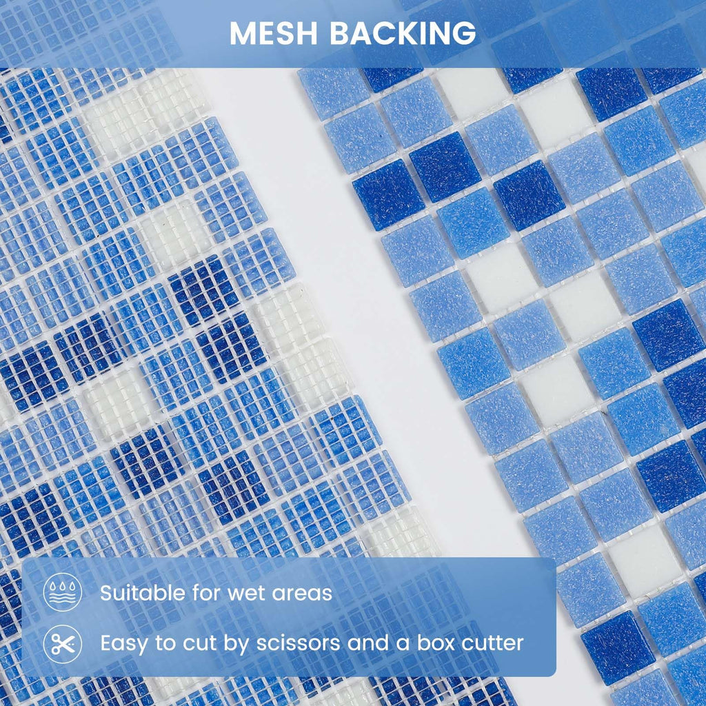 Glass Mosaic Pool Tile Backsplash 12 Inch 10P Light White Blue