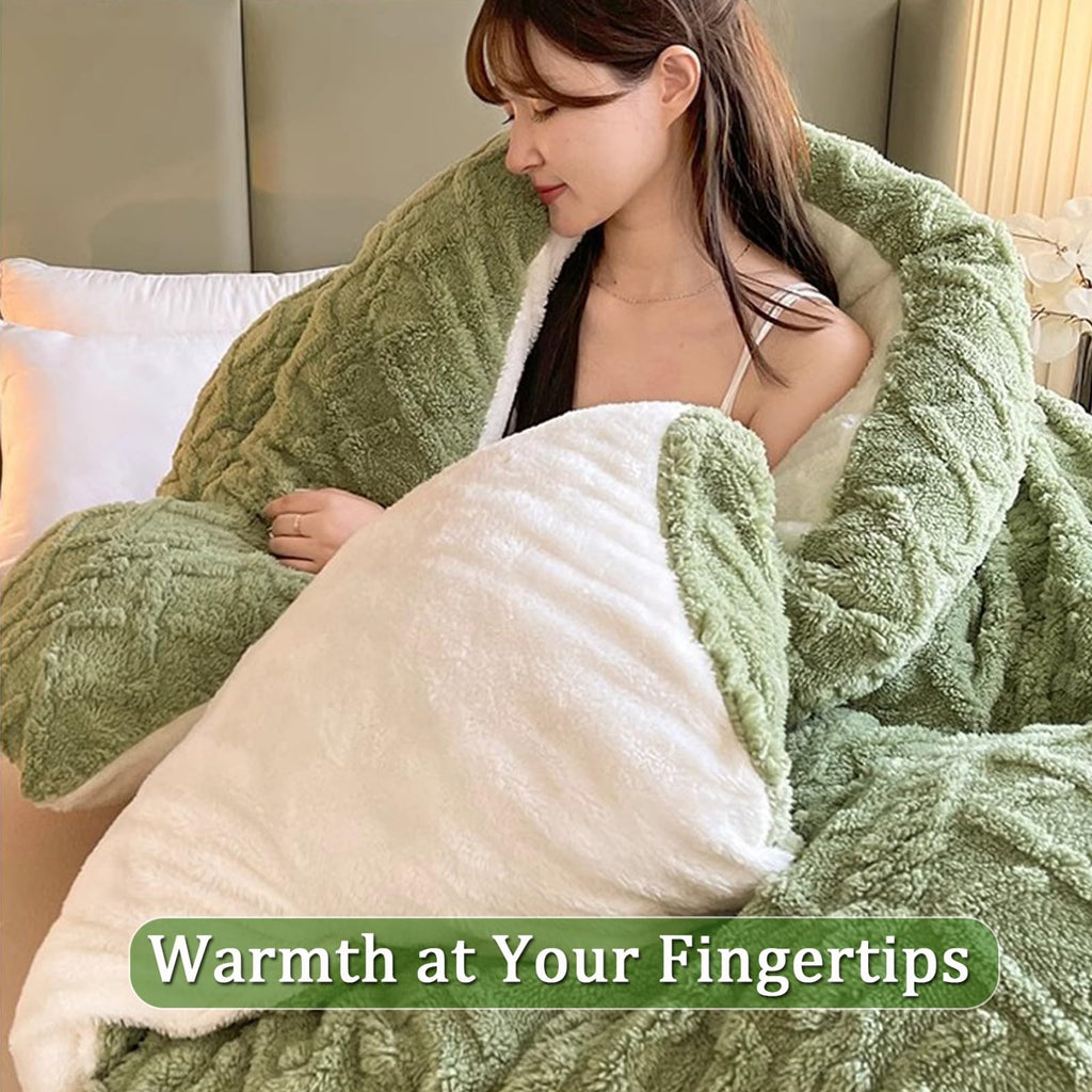 Sherpa Comforter Queen Fluffy Quilt - Warm Taffeta Fabric Fleece Twin Comforter - Queen Fluffy Comforter Set Grass