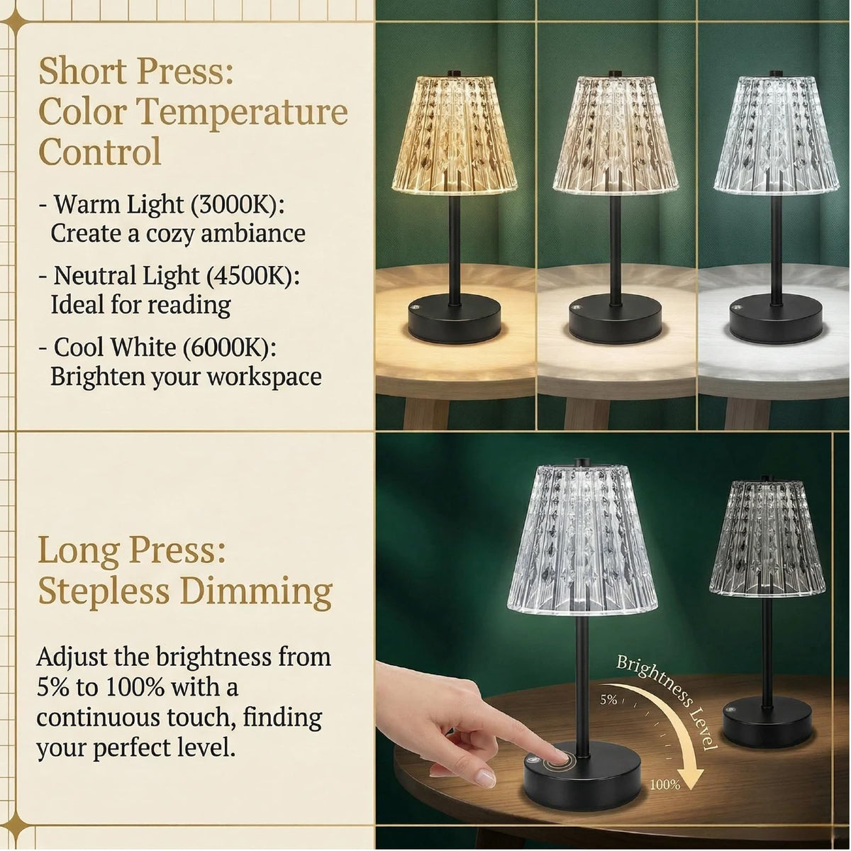 Black Cordless Lamps Rechargeable Set of 2,Small Battery Operated Table Lamp Wireless,Mini Table Lamp for Restaurant