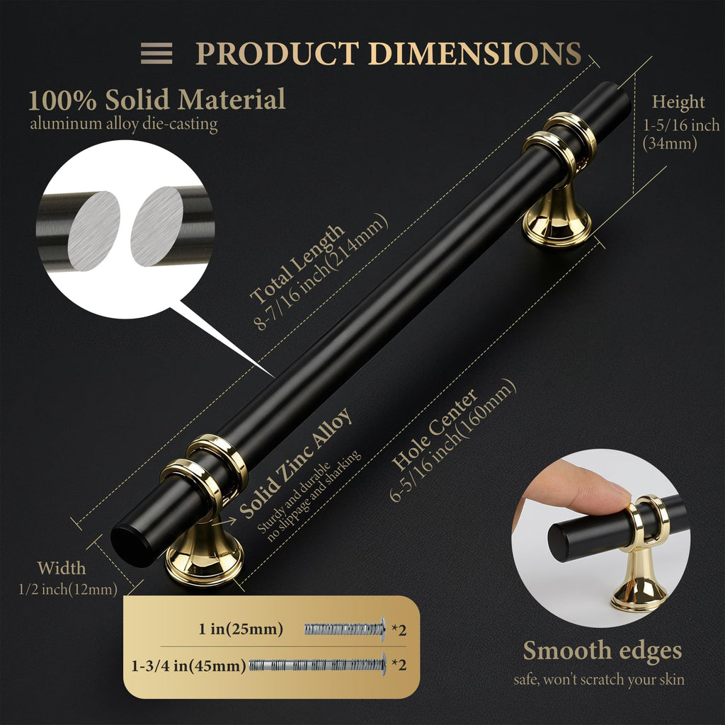 20 Pack 6-1/4 Inch Black and Gold Cabinet Handles
