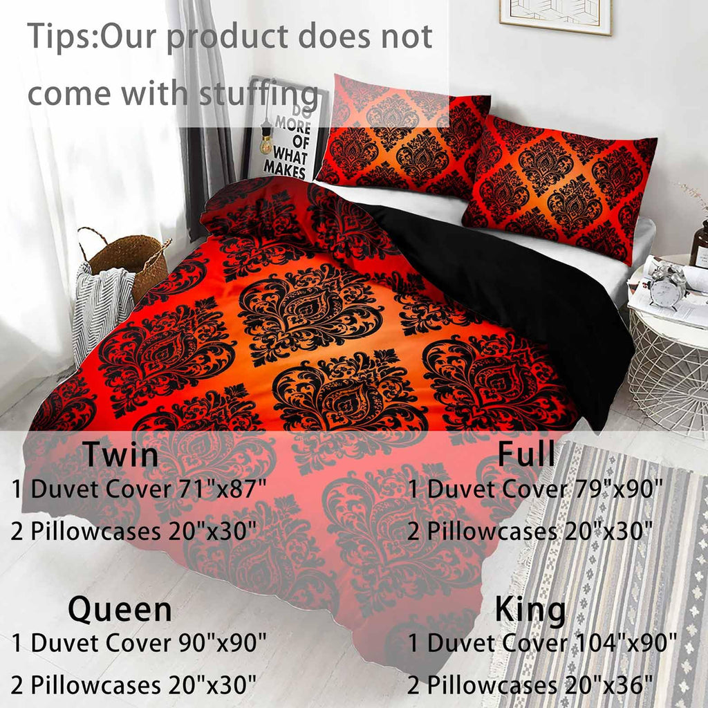 King Crimson Victorian Motifs Bedding Set with 2 Pillowcases, 3 Pieces Featuring 1 Duvet Cover, Soft Microfiber Rich