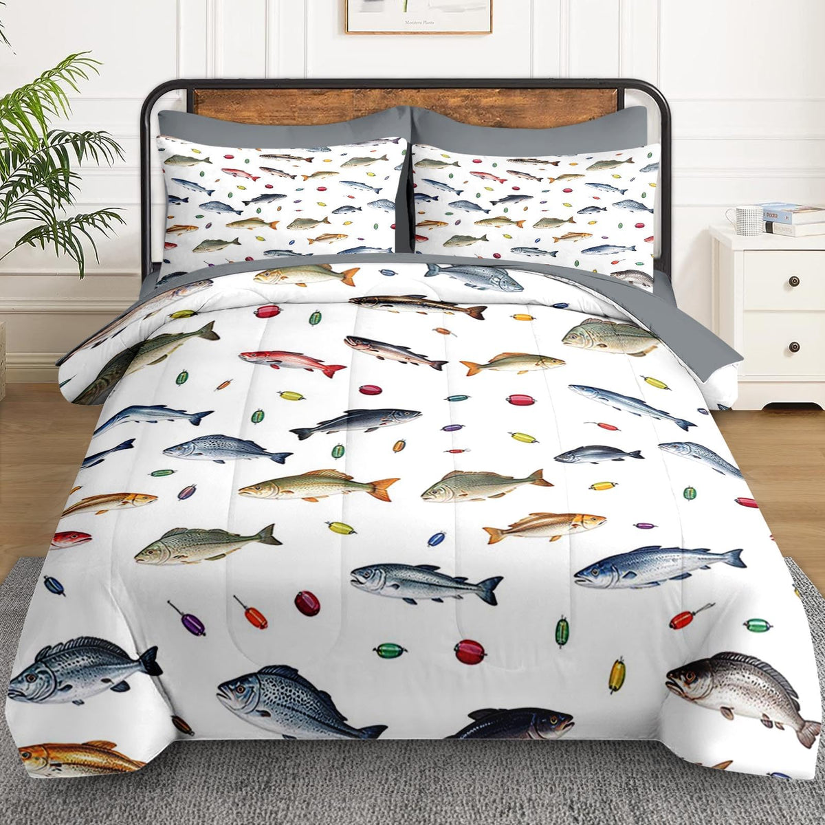 7 Pcs Comforter Set, Fish Coastal Bedding