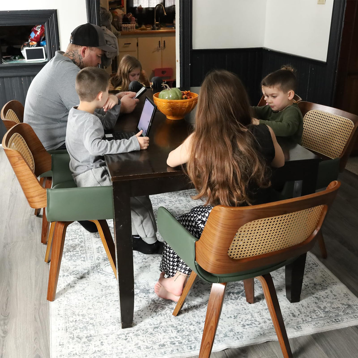Cane Back Dining Chairs - Swivel Dining Room Chairs with Curved Arms