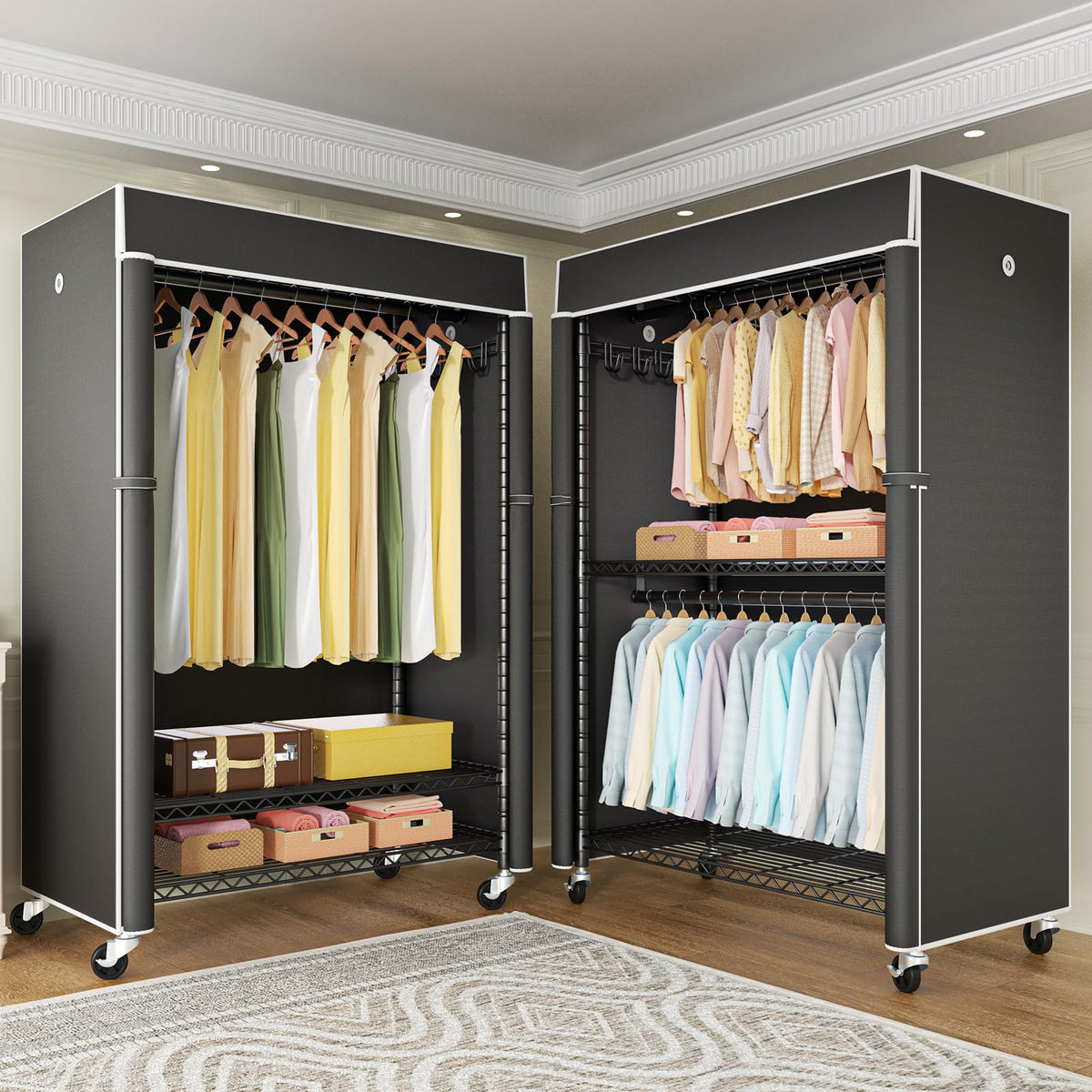 Black Clothing Rack with Black Cover, P1C Plus Rolling Closet