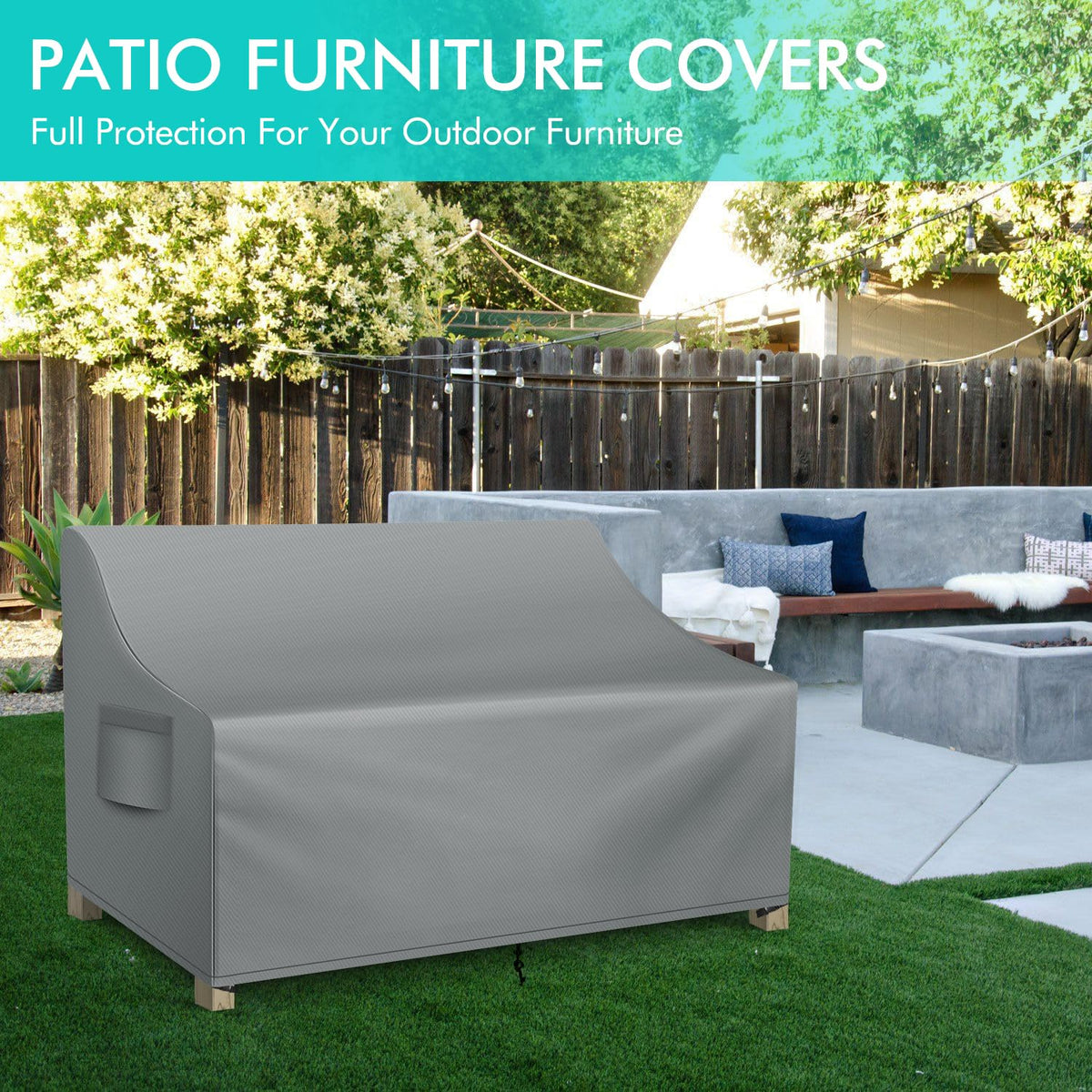 Patio Sofa Cover Waterproof, 3-Seater Outdoor Sofa, Heavy Duty Deep Lounge Loveseat, Large Lawn Furniture with Air