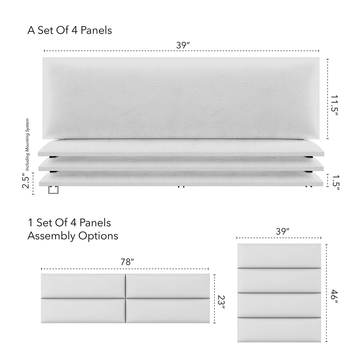 Vänt Wall Mounted Headboard Panels, Vintage Leather White Dove