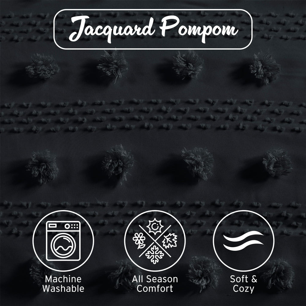 Duvet Cover Set, Clipped Jacquard Duvet Set Chic Pompom Accent