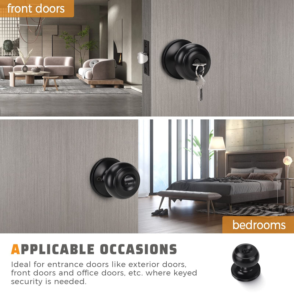 10 Pack Keyed Entry Door Knobs, Matte Black Door Knob with Lock and Key (Keyed Alike), Pack of 10 Door Knobs for