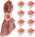 Pink Dahlia Flower Napkin Rings, Handmade Floral Napkin Rings with Jute Buckles Dinner Napkin Holder - Set of 8
