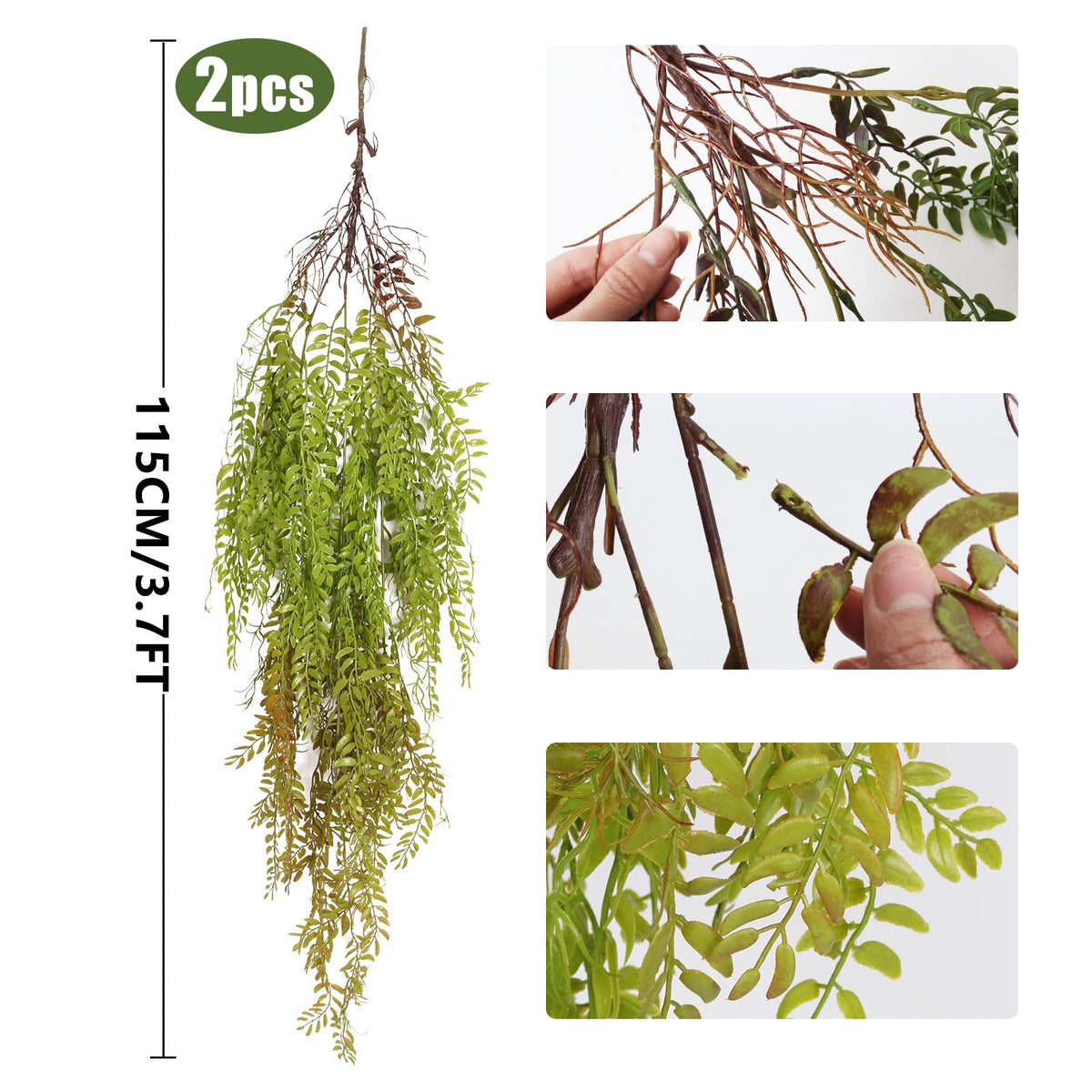 2Pcs Artificial Hanging Fern Willow Leaves Plants 3.7Ft Grass Green